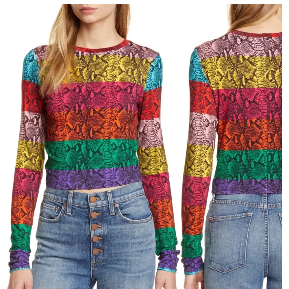 NWOT Delaina Stripe Reptile Print Crop Top